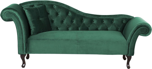 Dark Green Velvet Chaise Lounge Left Hand Tufted Chesterfield Vintage Sofa