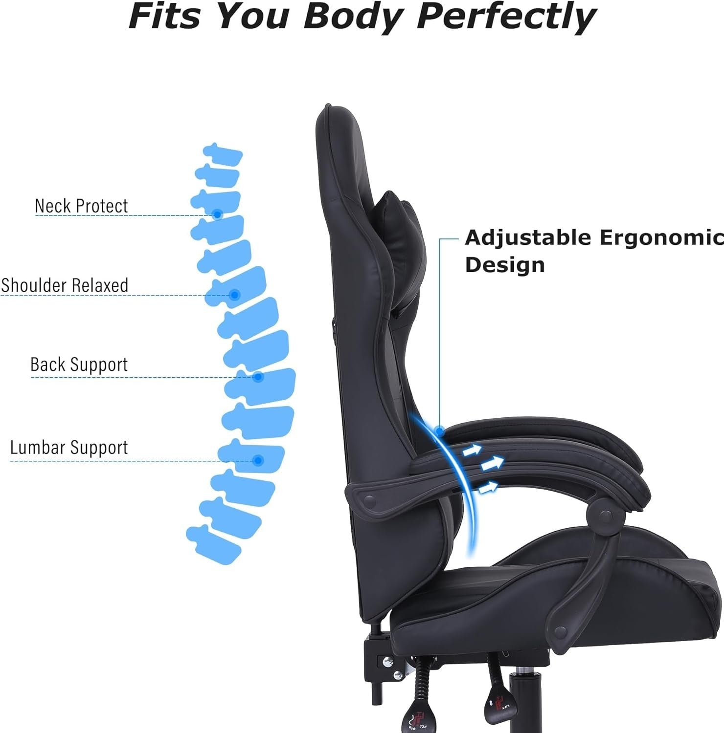 Ergonomic Gaming Chair w/ Lumbar Support Headrest Swivel Black