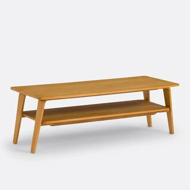Oak Veneer Mid-Century Coffee Table with Shelf – 2 Tier Design