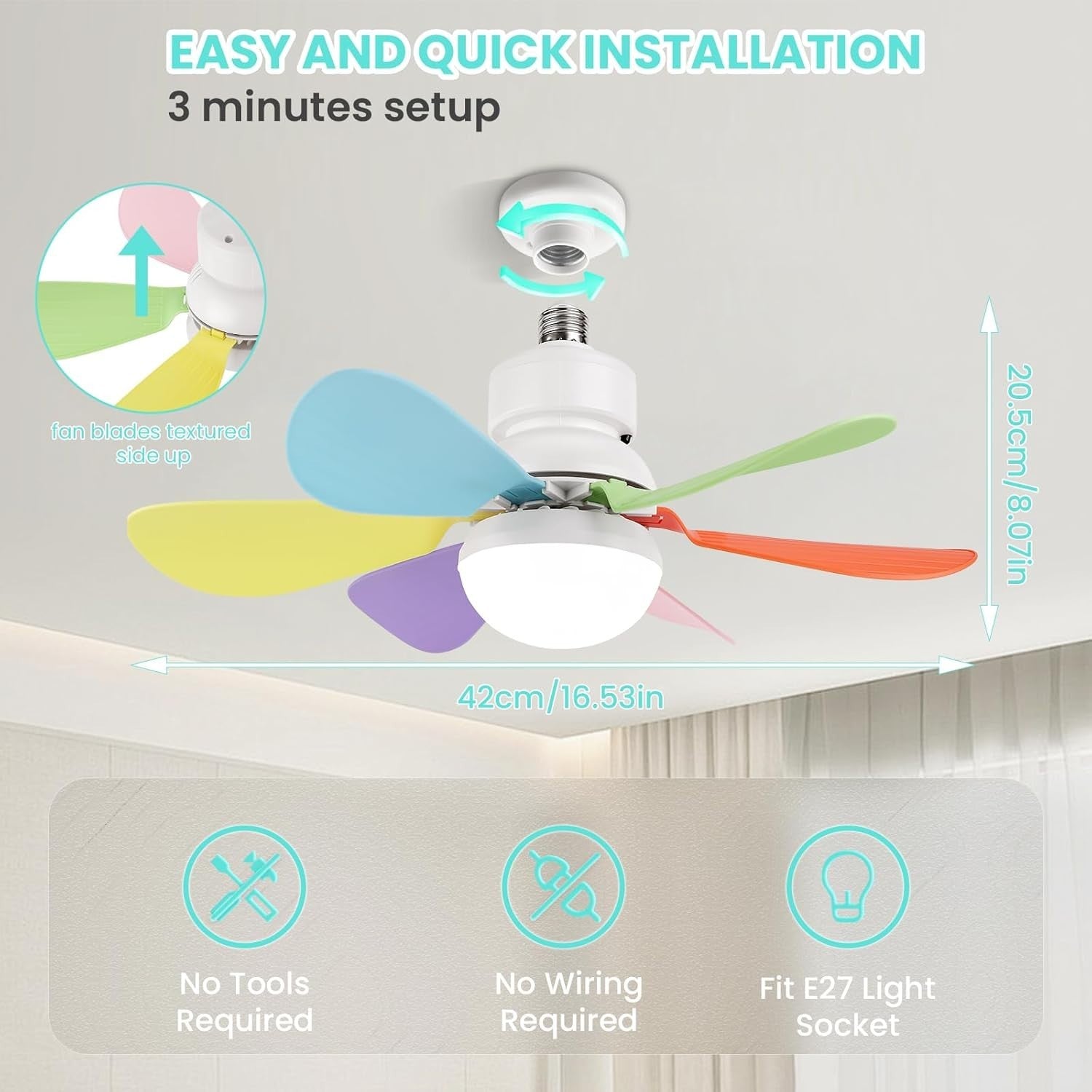30W Ceiling Fan with Lights Dimmable Remote 6 Blades