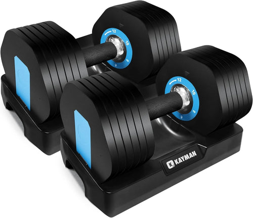 12kg Adjustable Dumbbell Pair 12-in-1 Dial System Strong Grip Home Gym