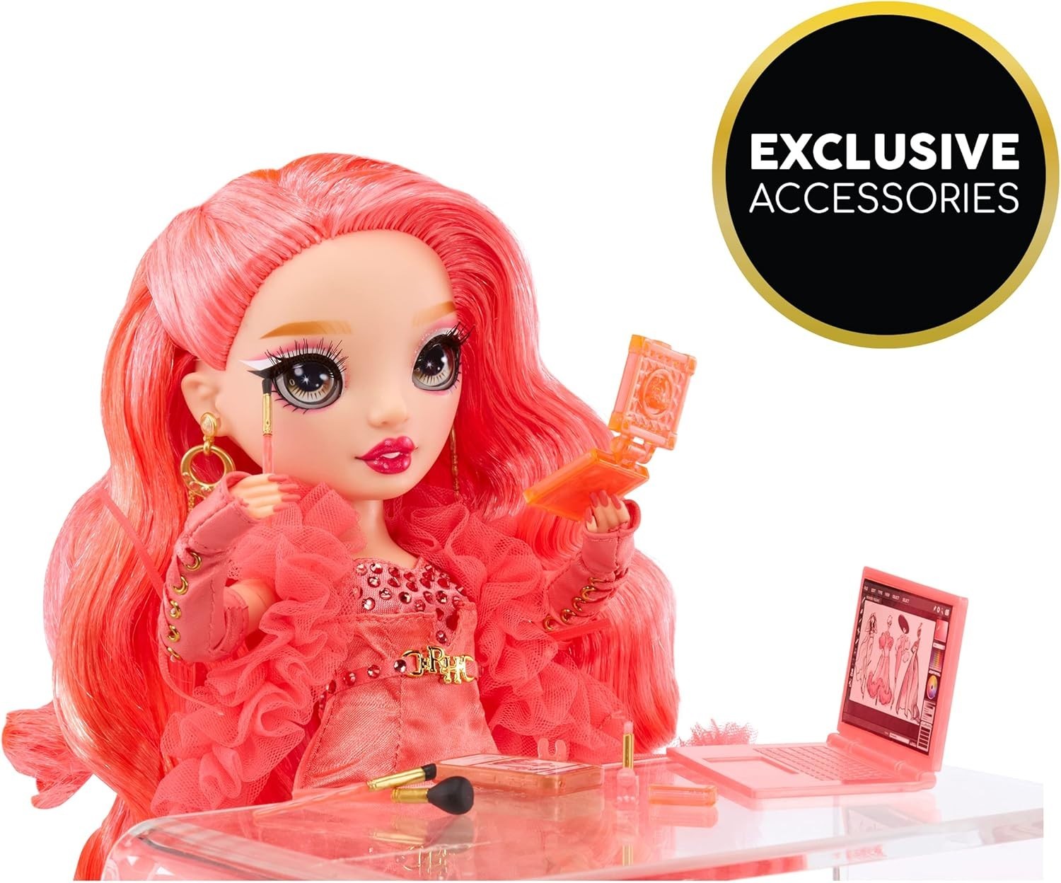 Pink Fashion Doll Poseable Satin Dress 10+ Accessories Display