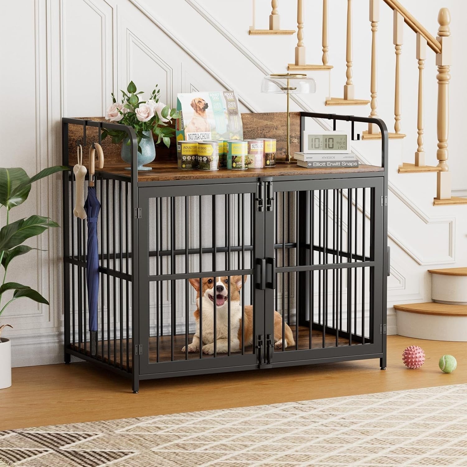Large Heavy Duty Wooden Dog Crate with 2 Doors – Indoor Kennel Furniture