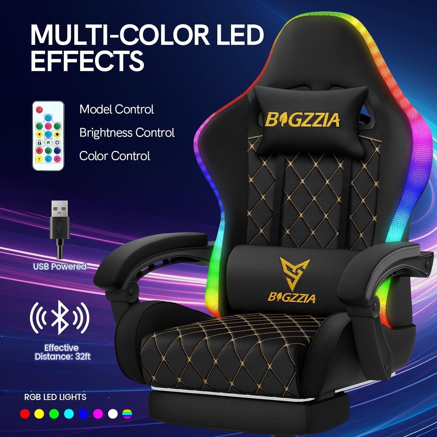 Gaming Chair with LED Lights Recliner Footrest Ergonomic High Back
