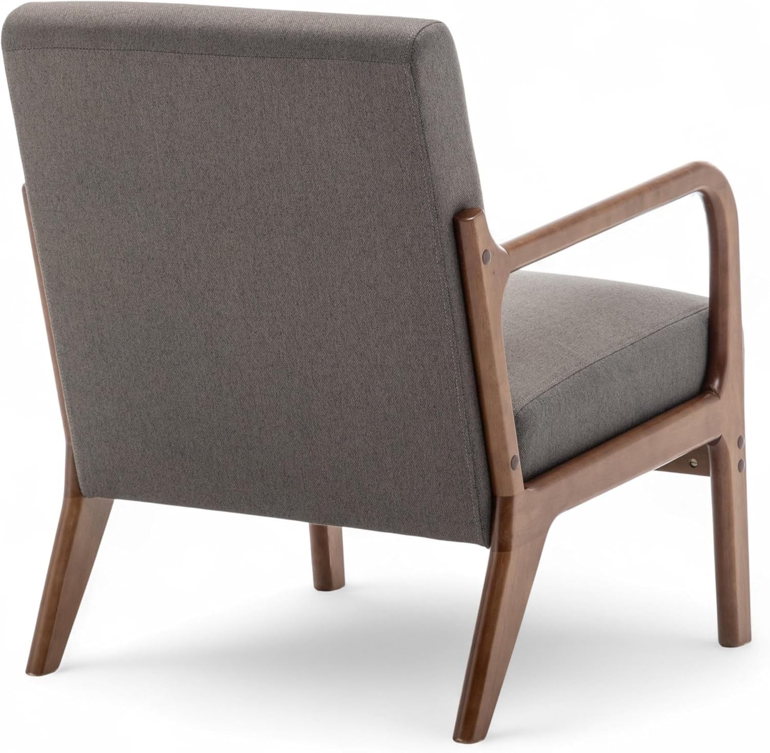 Dark Grey Linen Armchair w/ Lumbar Cushion – Small Wooden Accent Chair