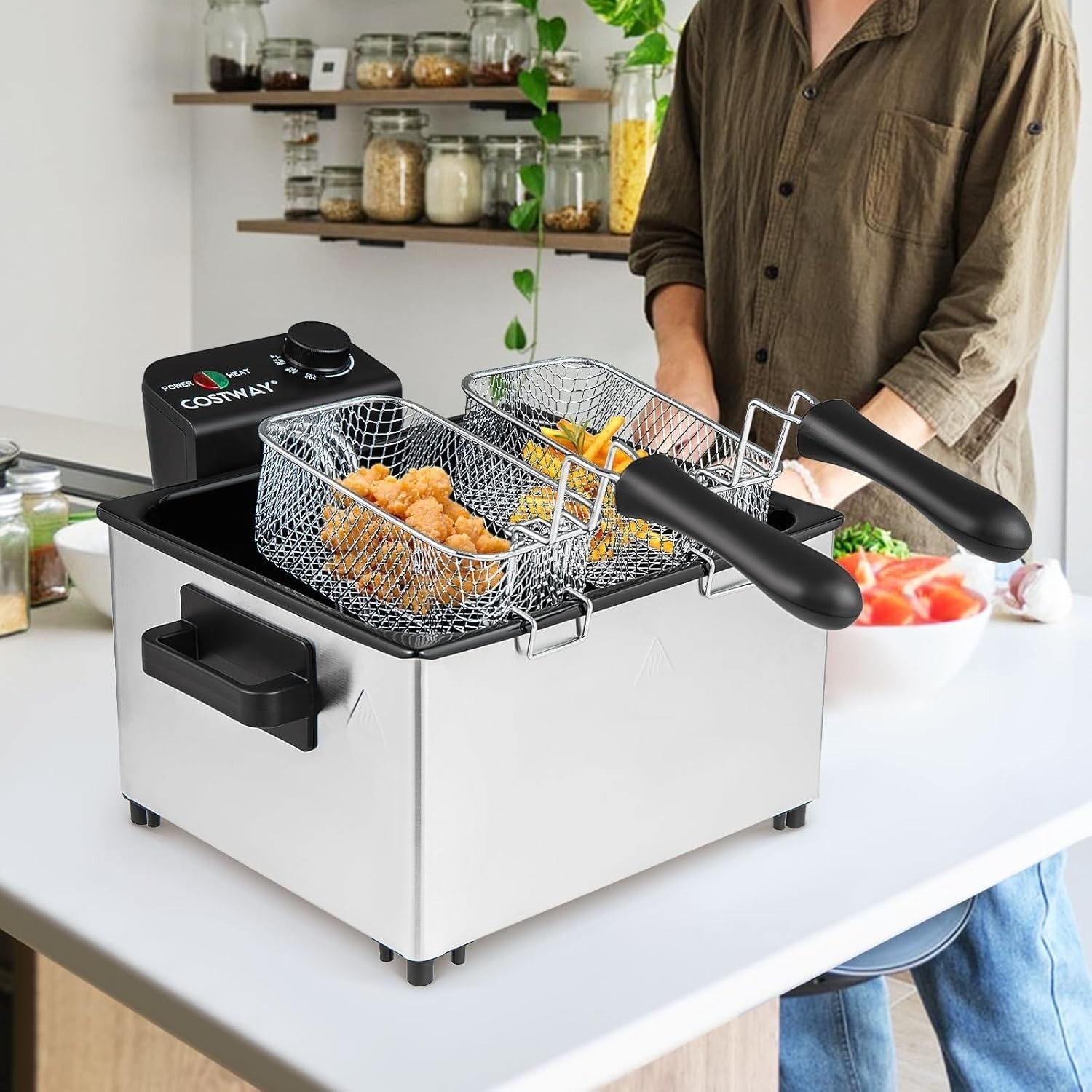 Electric Deep Fat Fryer 5L 2000W Stainless Steel 3 Baskets Viewing Window
