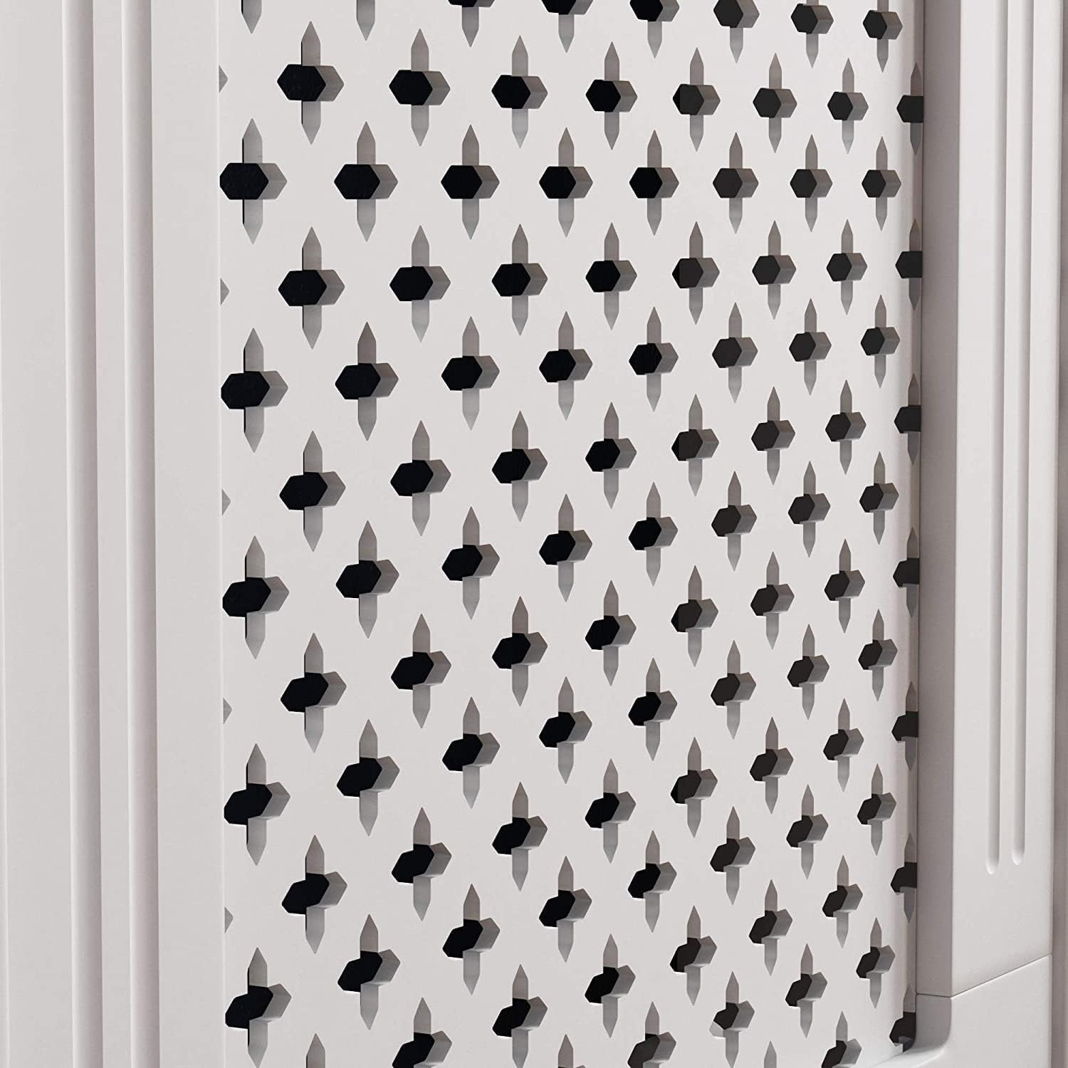 Small White Radiator Cover 82x78x19cm Cross Pattern MDF Modern Heating Cabinet