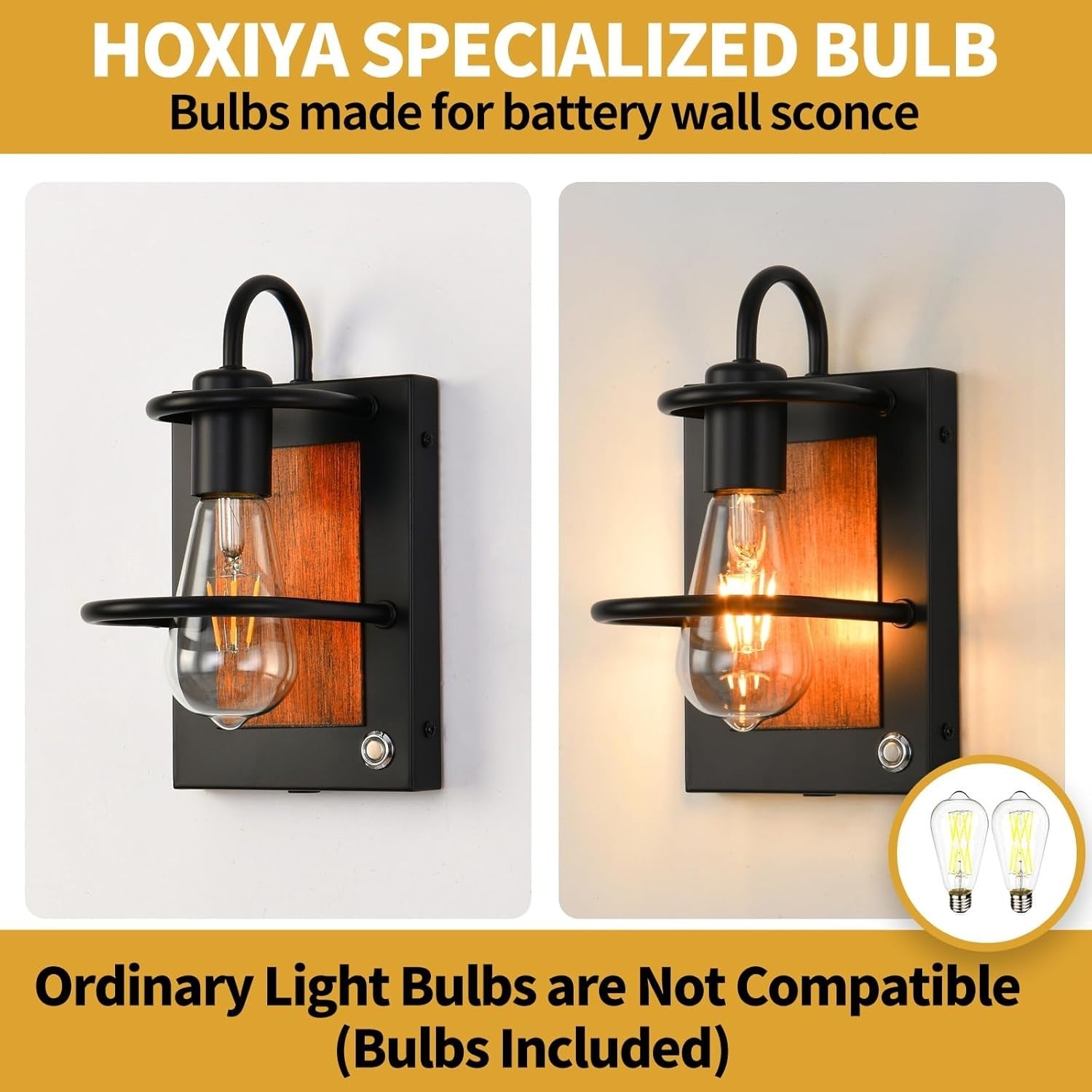 Dimmable Wireless Battery Wall Sconce Set, USB Rechargeable, Faux Wood Lamp
