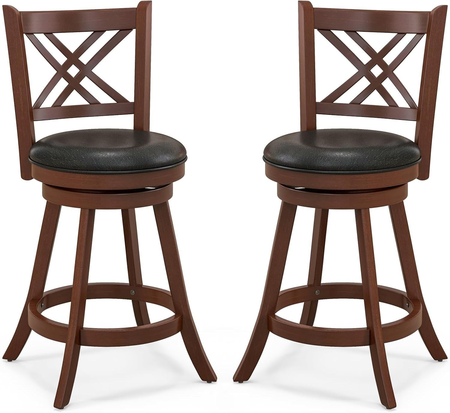 Espresso Black Swivel Bar Stools Set of 2 – Rubber Wood Counter Chairs 96 cm