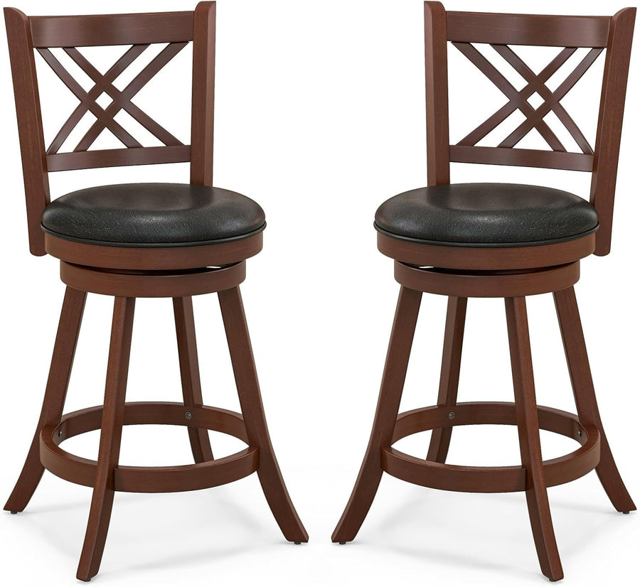 Espresso Black Swivel Bar Stools Set of 2 – Rubber Wood Counter Chairs 96 cm