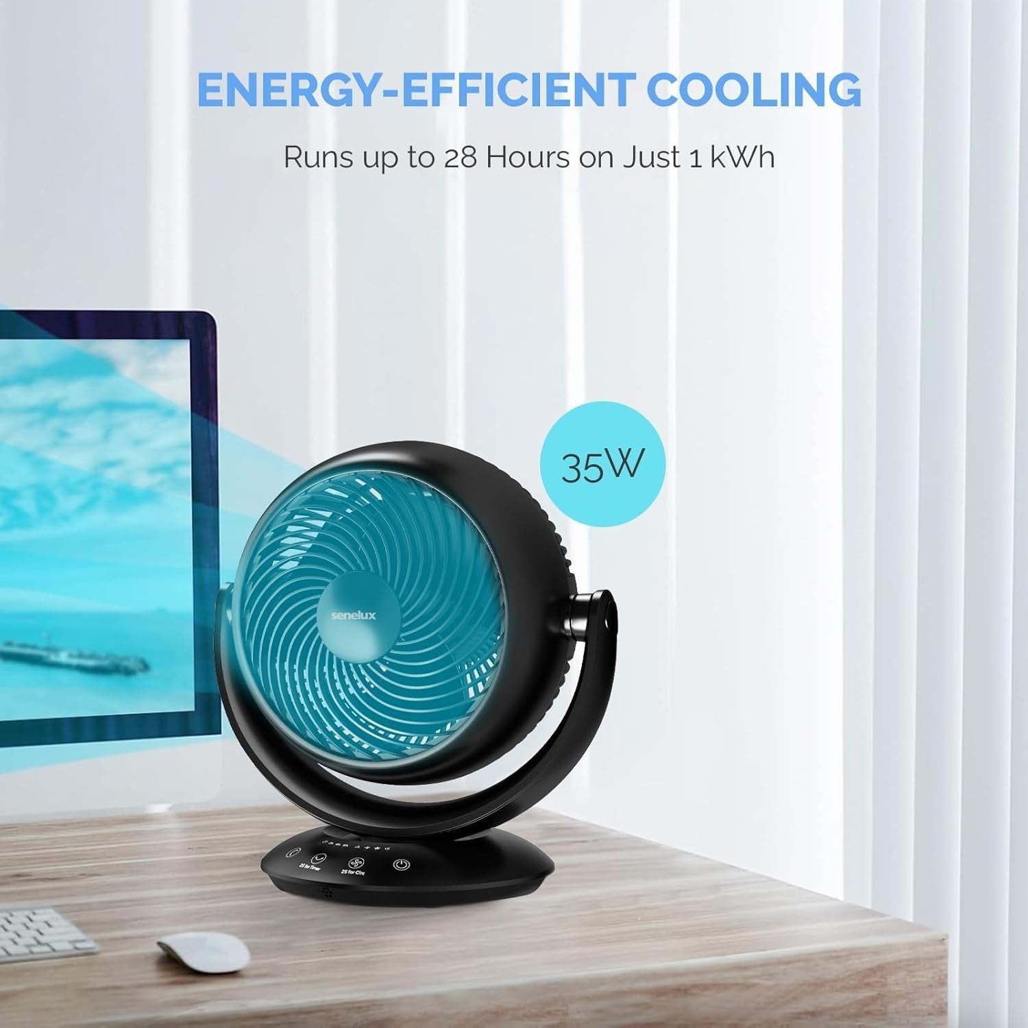 8-Inch Black Air Circulator Fan – 3-Speed Remote Controlled Silent Desk Fan
