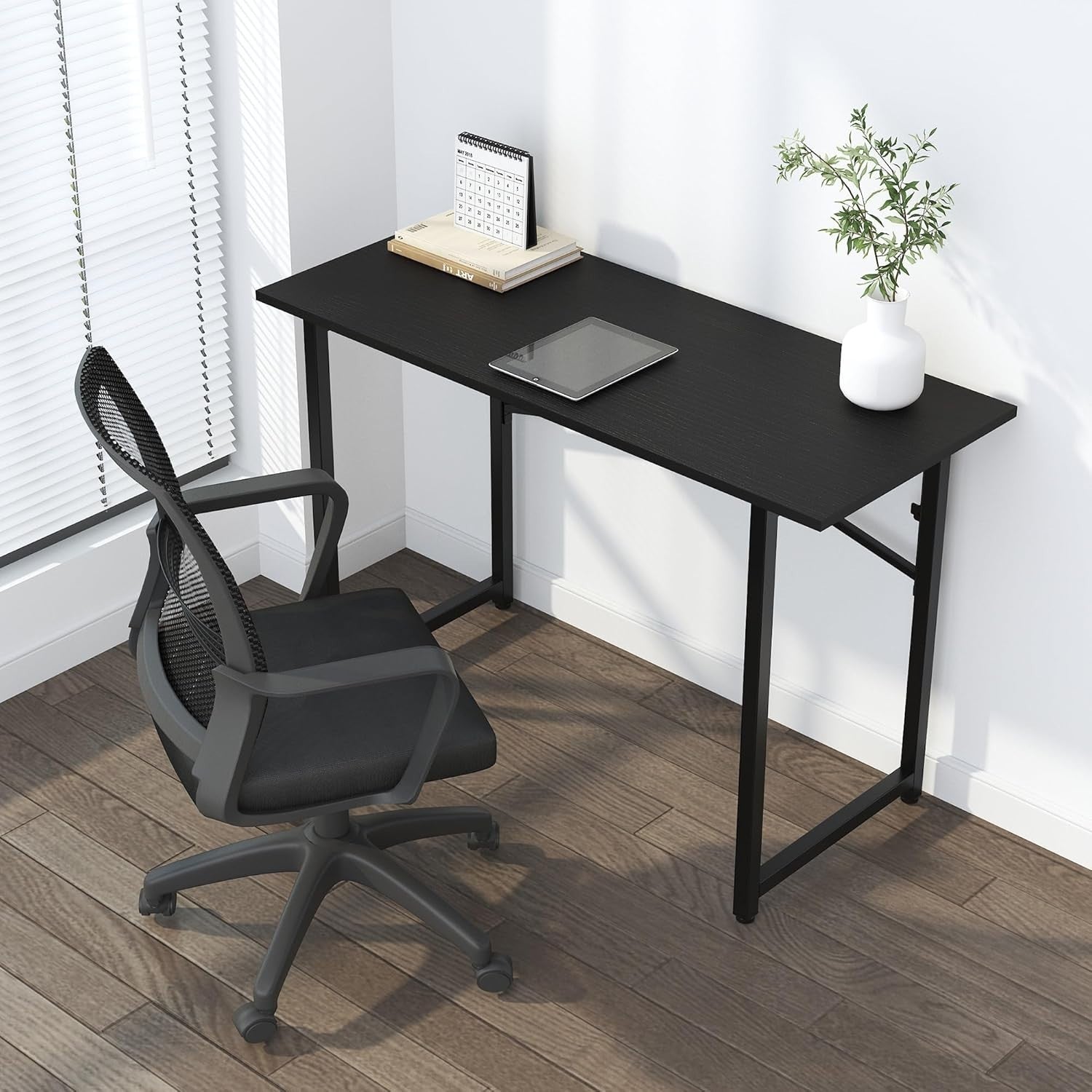 Black Folding Desk 120cm No Assembly Required Home Office Gaming Table