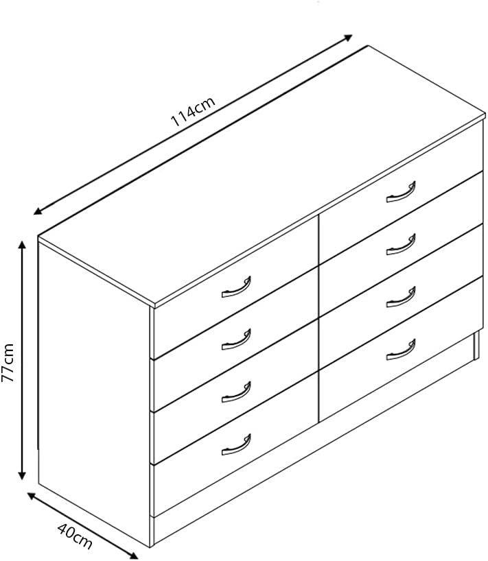 Black Gloss 8 Drawer Chest Wide Storage Unit Modern Bedroom Furniture