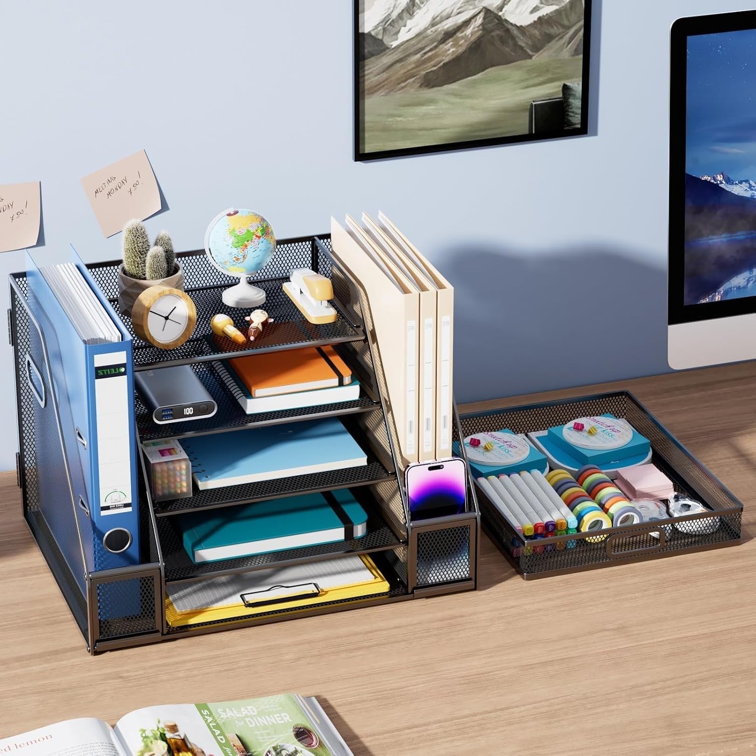 5-Tier Desk Organiser with Drawer & Pen Holders Bilateral Mesh Storage