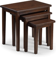 Nest of 3 Mahogany Wood Side Tables Solid Rubberwood Lacquered Finish