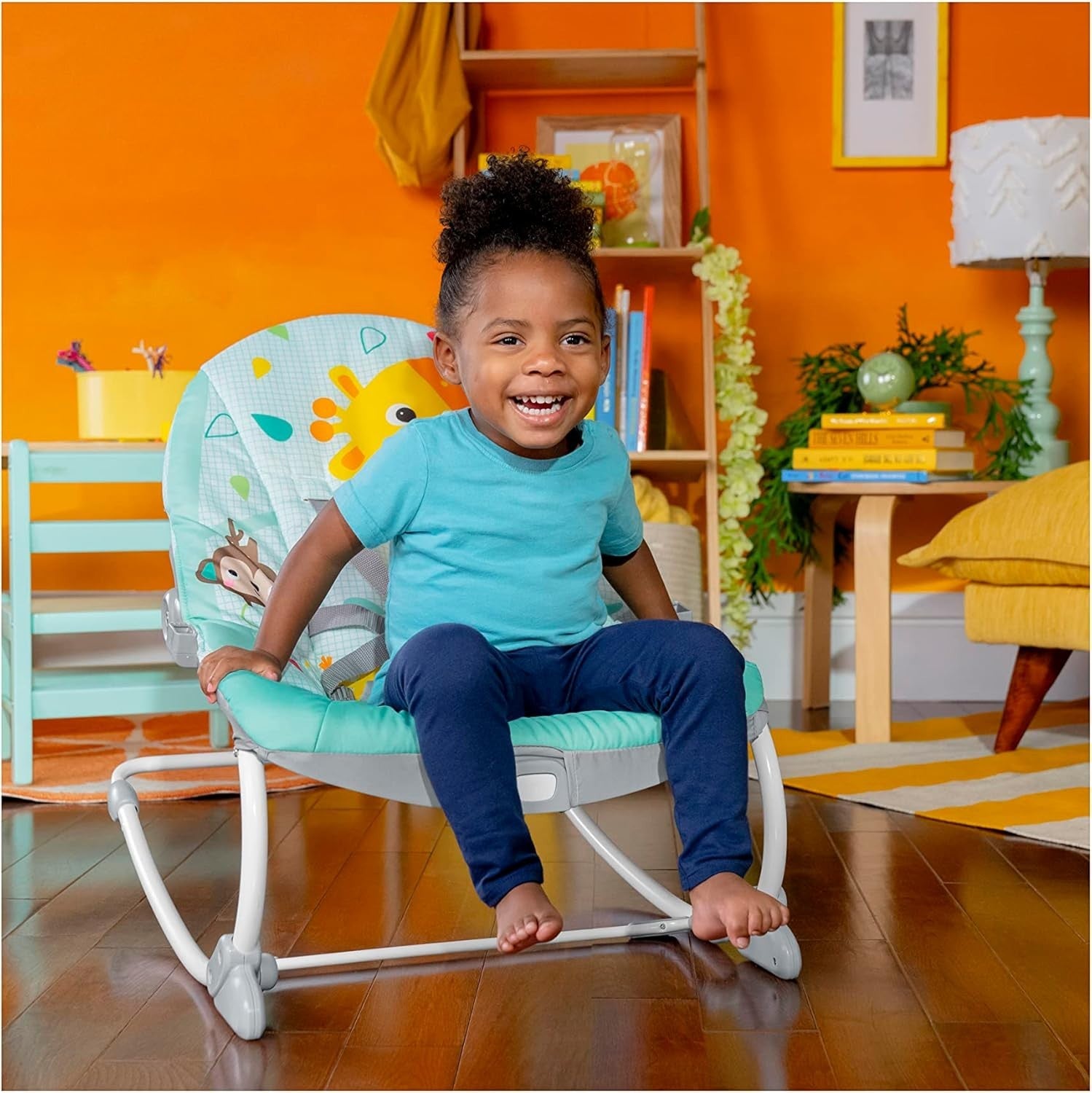 Compact Baby Swing Rocker Vibration Recline Toy Bar Seat Toddler Green