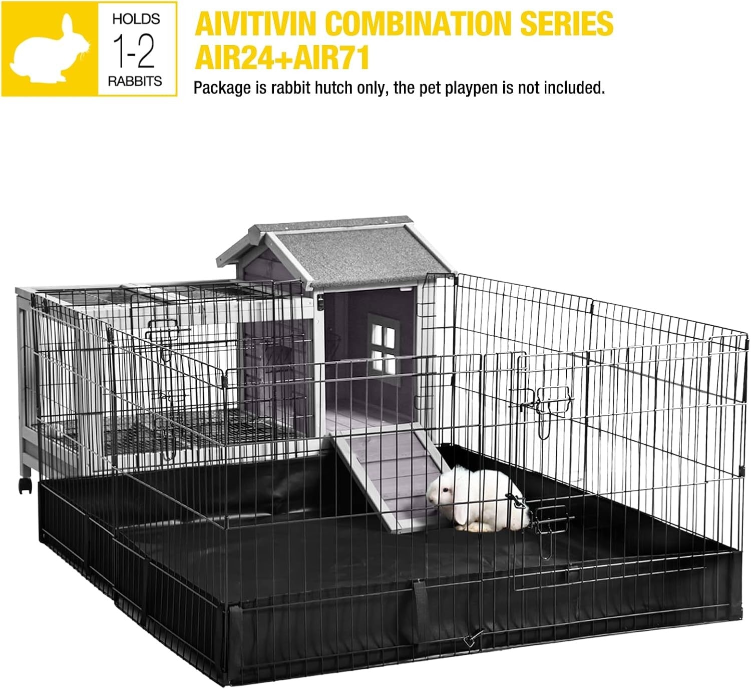 Large Wooden Rabbit Hutch on Wheels with Run Tray Lock Indoor Outdoor