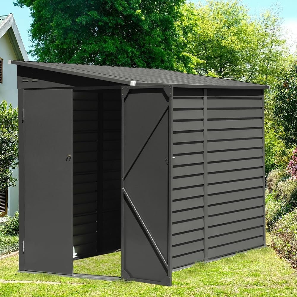 Galvanized Metal Garden Shed 1.44x2.7x2m Outdoor Bike & Tool Storage
