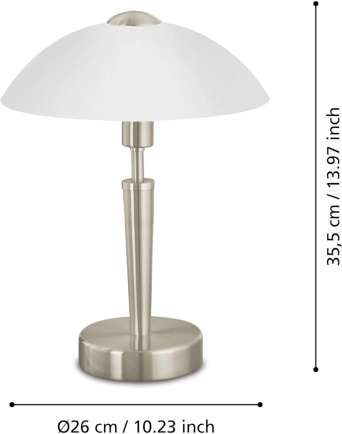 Touch Dimmer Table Lamp Matt Nickel Metal White Glass Bedside Light