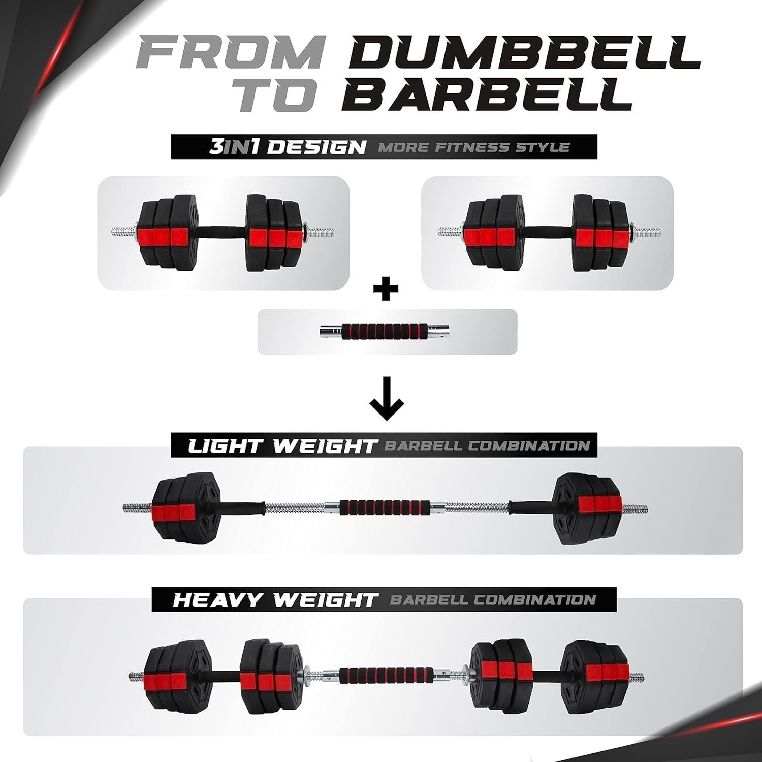 44LB Adjustable Dumbbells Set with Connector Non-Slip Home Gym Weights