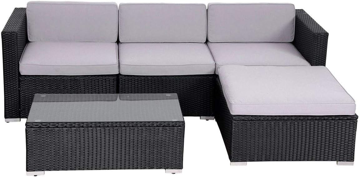 Outdoor Rattan Garden Sofa Set 5-Piece Patio Lounge Furniture with Cushions