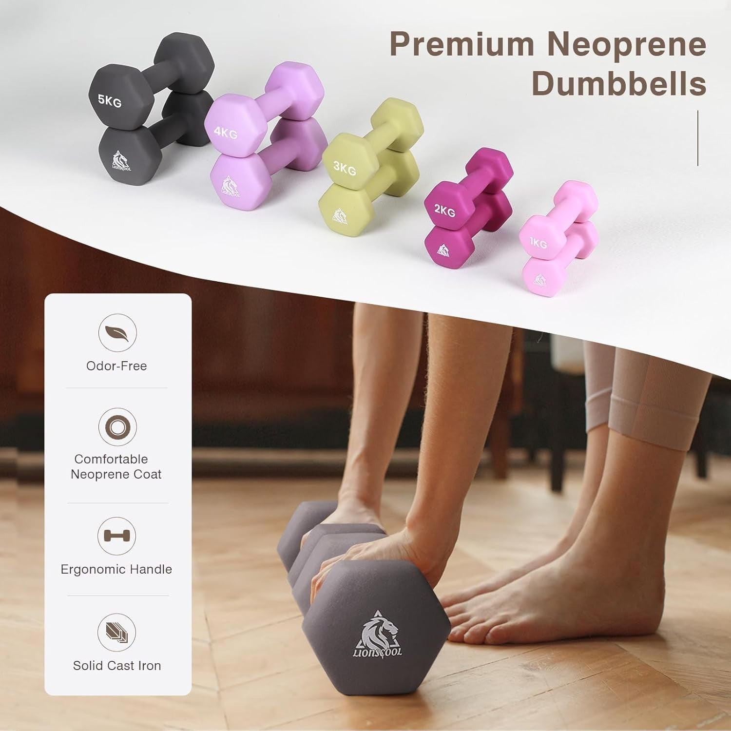 Portable Neoprene Dumbbell Set 1-5KG with Rolling Rack – Home Gym Workout