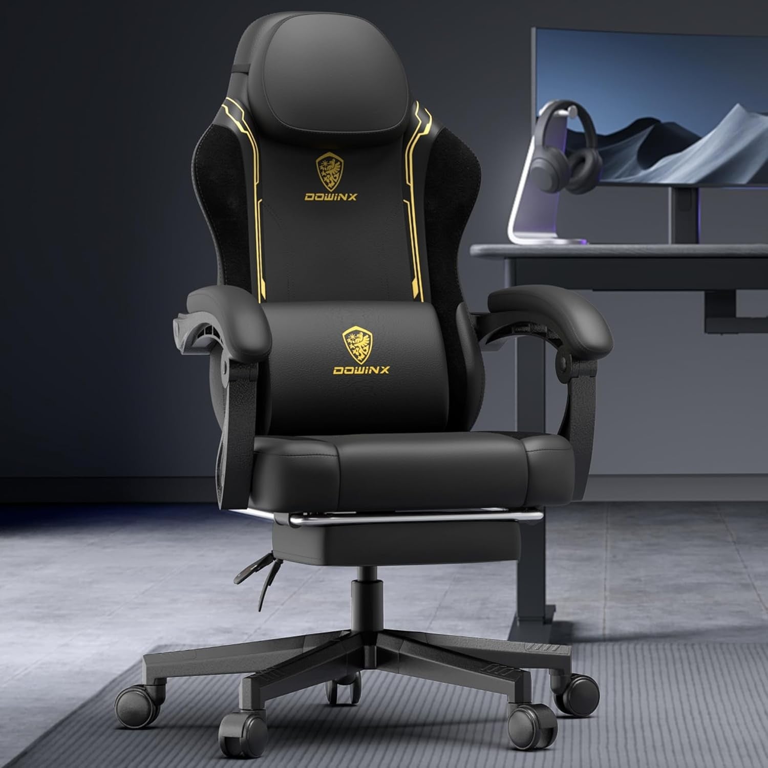 200kg Heavy Duty Gaming Chair Yellow w/ Massage Lumbar Support