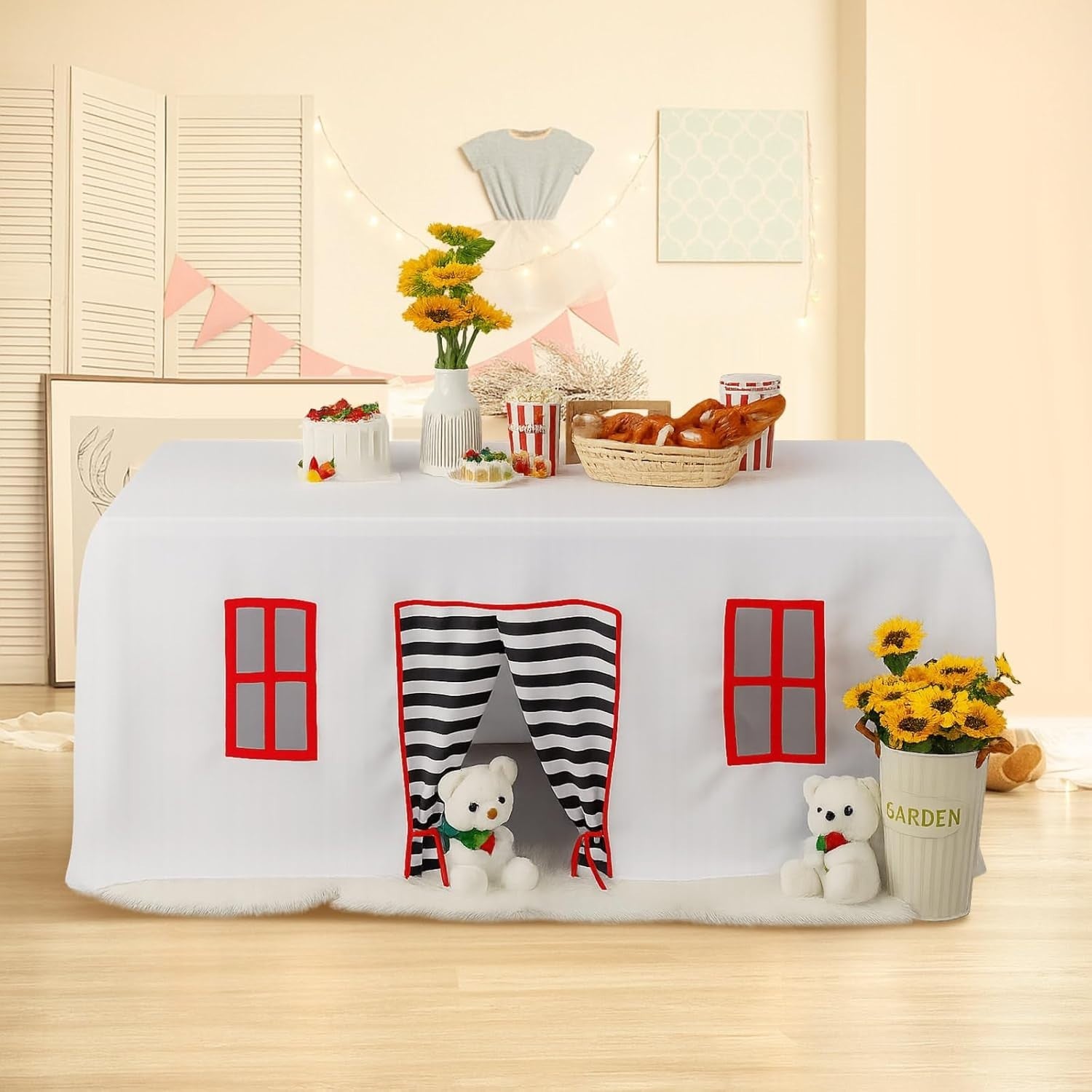 Kids Table Fort Tent Cover Indoor Outdoor Playhouse Tablecloth Large