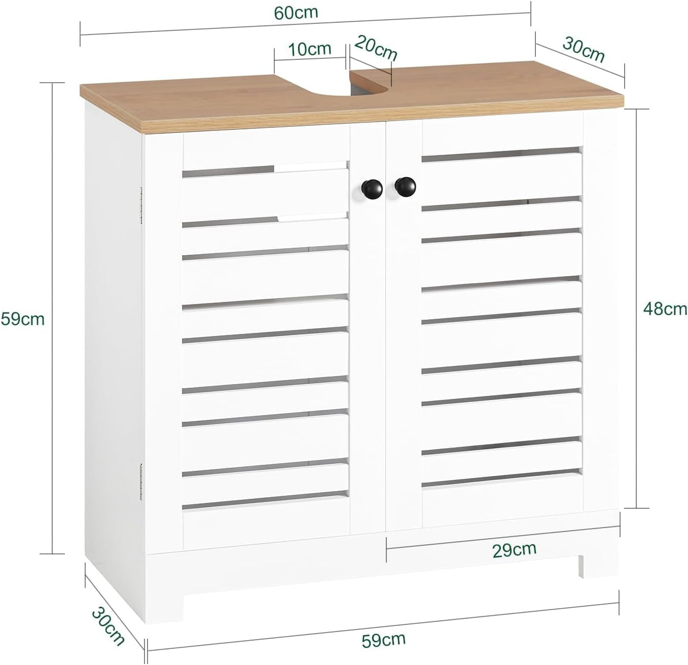 White Under Sink Bathroom Cabinet 60x59x30cm Adjustable Shelf Vanity Unit