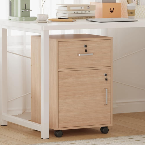 Walnut Mobile Filing Cabinet Drawer Door Lockable A4 Under Desk