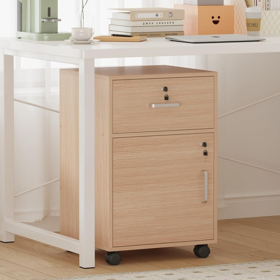 Walnut Mobile Filing Cabinet Drawer Door Lockable A4 Under Desk