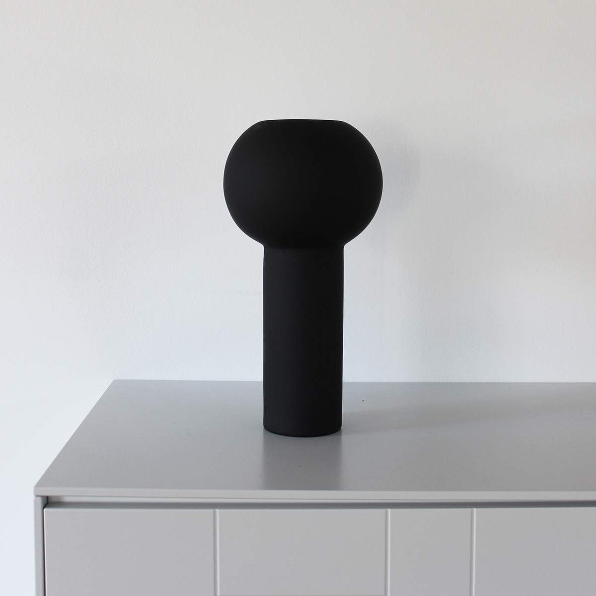 Black Ceramic Pillar Vase 32cm Modern Minimalist Table Home Decor