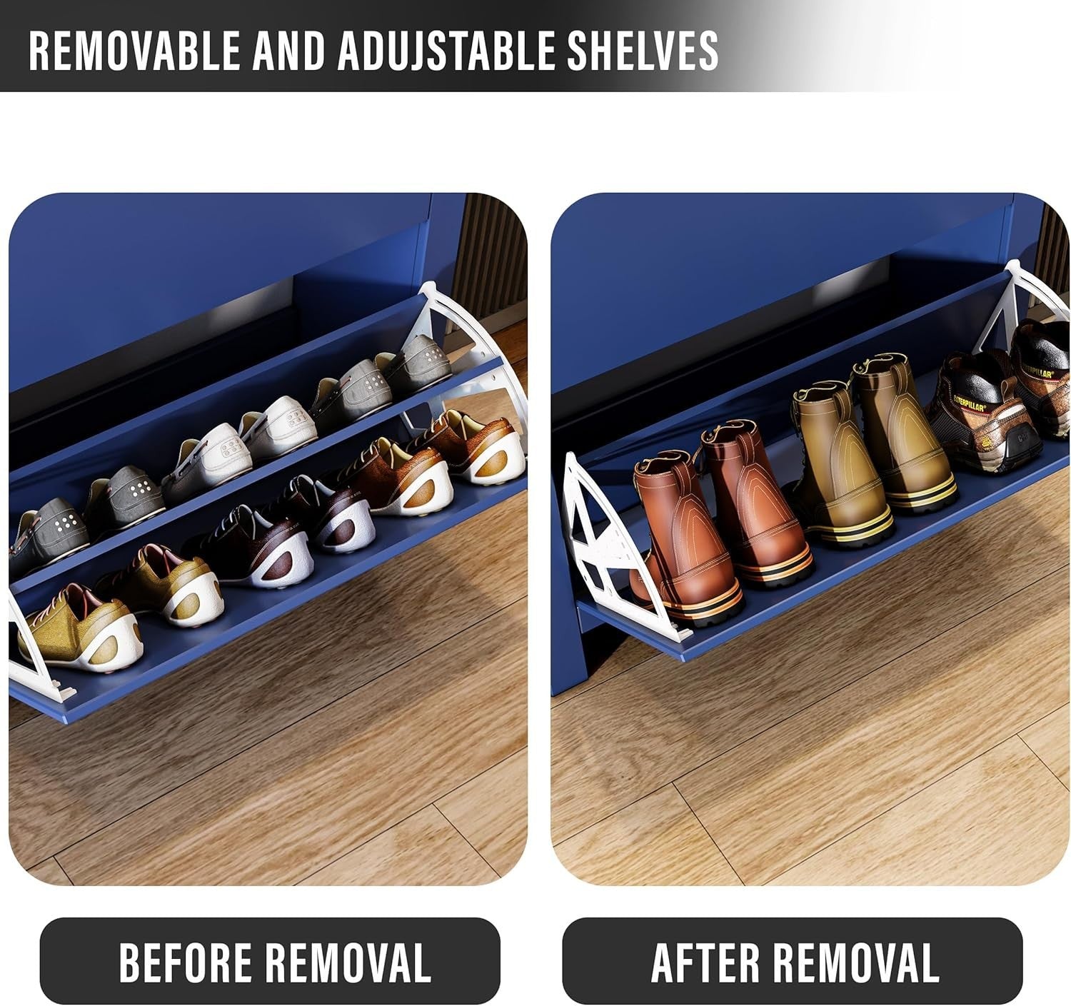 Slim Wooden Shoe Storage Cabinet with 2 Flip Drawers & Extra Drawer 78cm Blue
