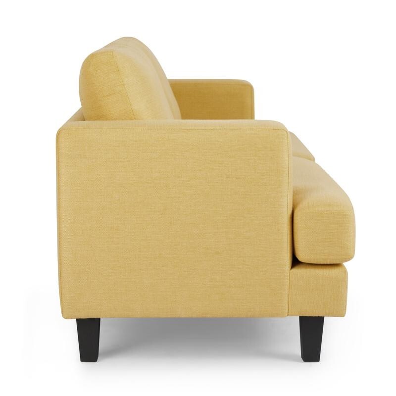 Mustard Yellow 3 Seater Sofa Linen Fabric Modern Couch with Padded Seat