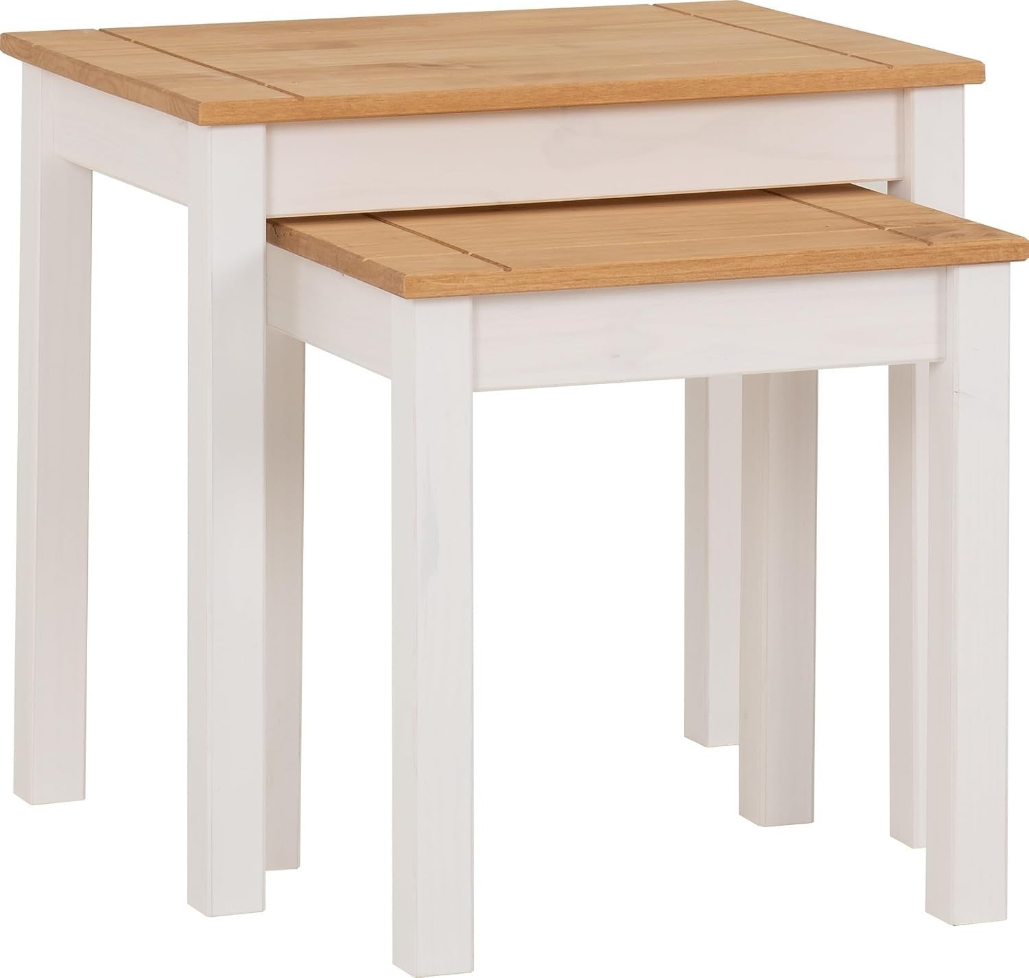 Nest of 2 End Tables Modern White/Natural Wood Pine Side Tables Coffee Table