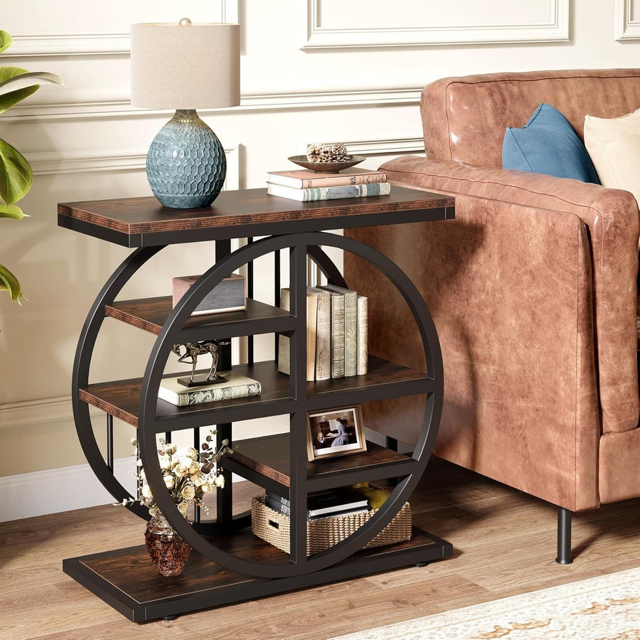 5-Tier Industrial Side Table Narrow Storage Shelf Nightstand 30x60x67cm