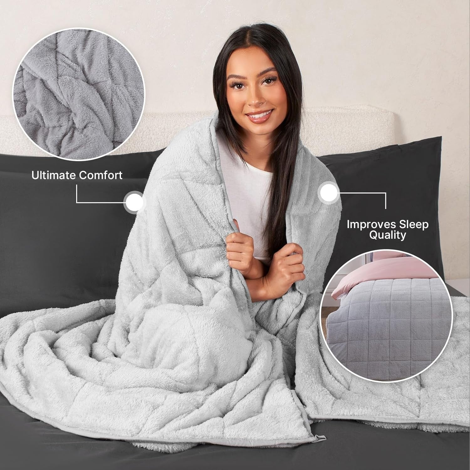 Teddy Fleece Weighted Blanket Silver Grey 8kg 150x200cm Calming Comfort