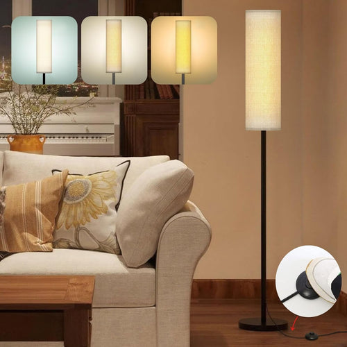 Floor Lamp Tall Dimmable Linen Shade Standing Light Foot Switch Modern