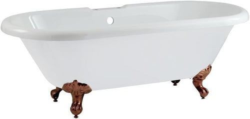White Double Ended Freestanding Roll Top Bath 1795x785mm Copper Claw Feet