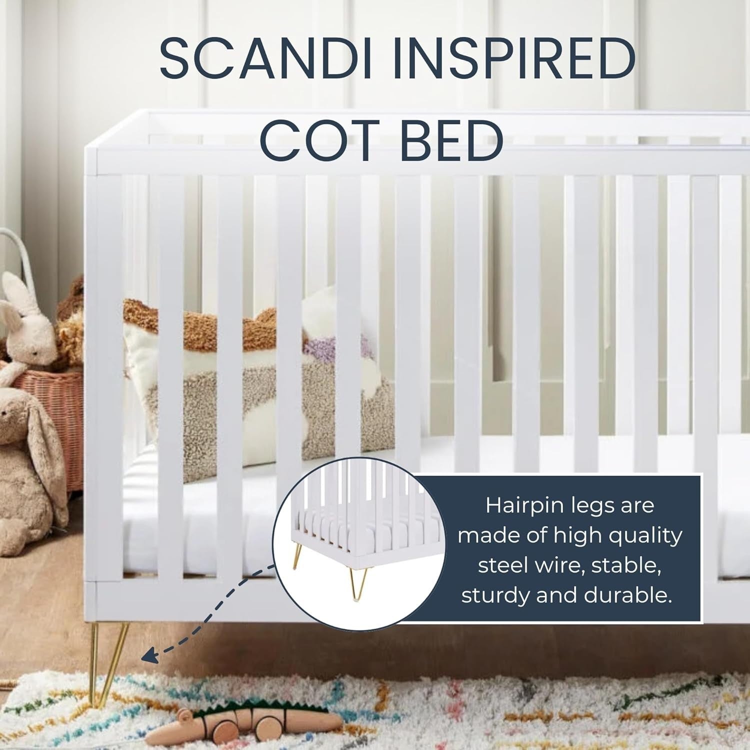 Acrylic Baby Cot Bed Convertible Toddler Bed Adjustable Height Modern Design XL