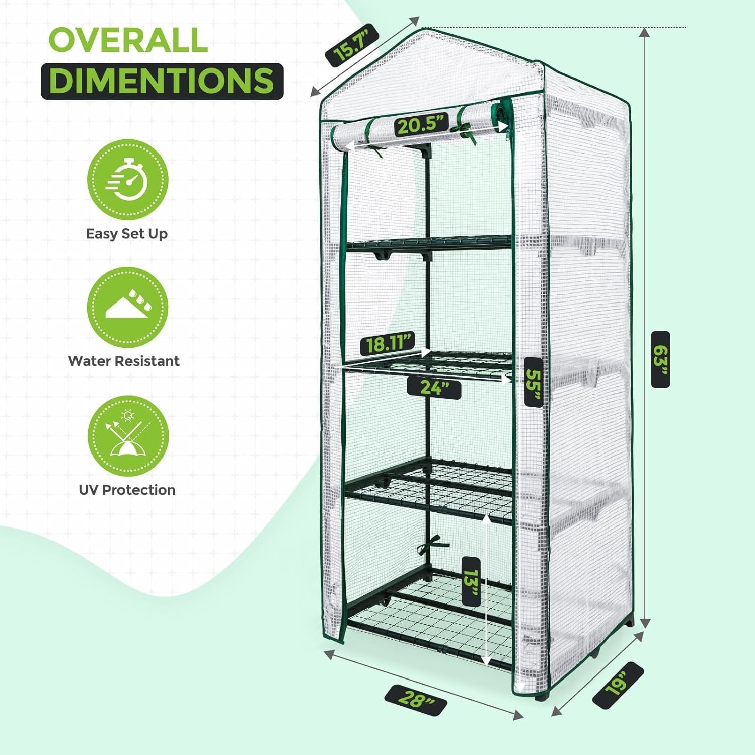 Mini 4-Tier Greenhouse with Shelves 69x49x163cm Clear PE Cover Indoor Outdoor