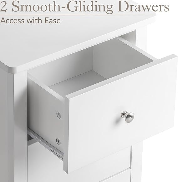 White 2 Drawer Bedside Table Modern MDF Nightstand | Smooth Glide Storage Unit