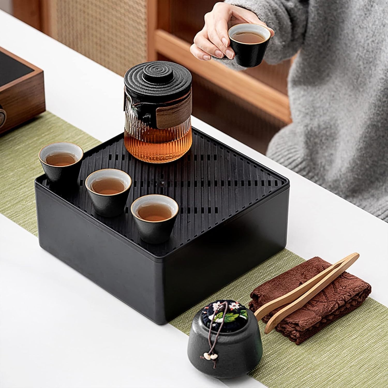 Portable Kung Fu Tea Set Black Travel Teapot Cups Gongfu Tea Service