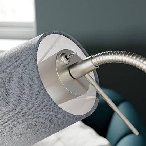 Modern Floor Lamp with Fabric Shade Standing Light Reading Lamp Silver