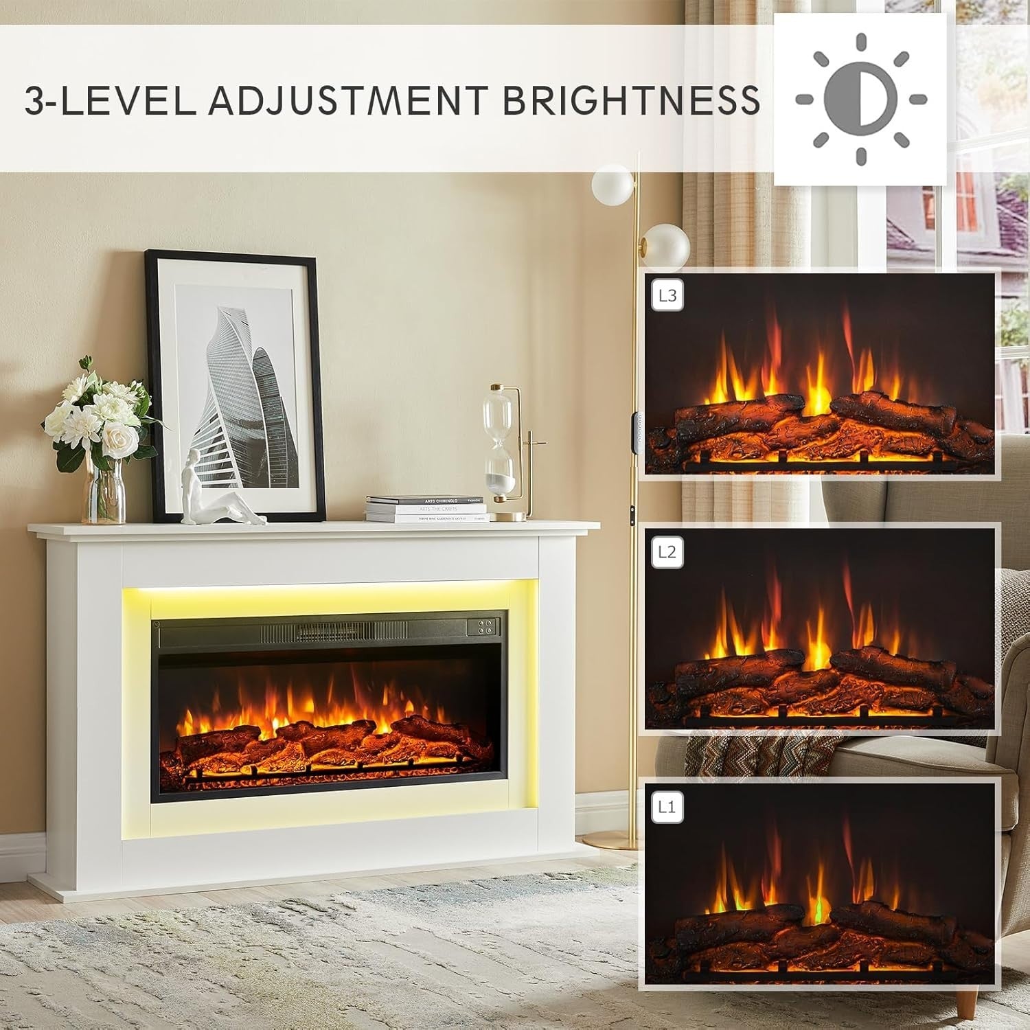 50" Electric Fireplace Freestanding Heater with Remote & Realistic Flame