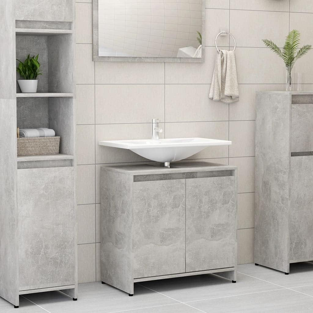 Concrete Grey Under Sink Bathroom Storage Cabinet Cupboard 60x35x61cm