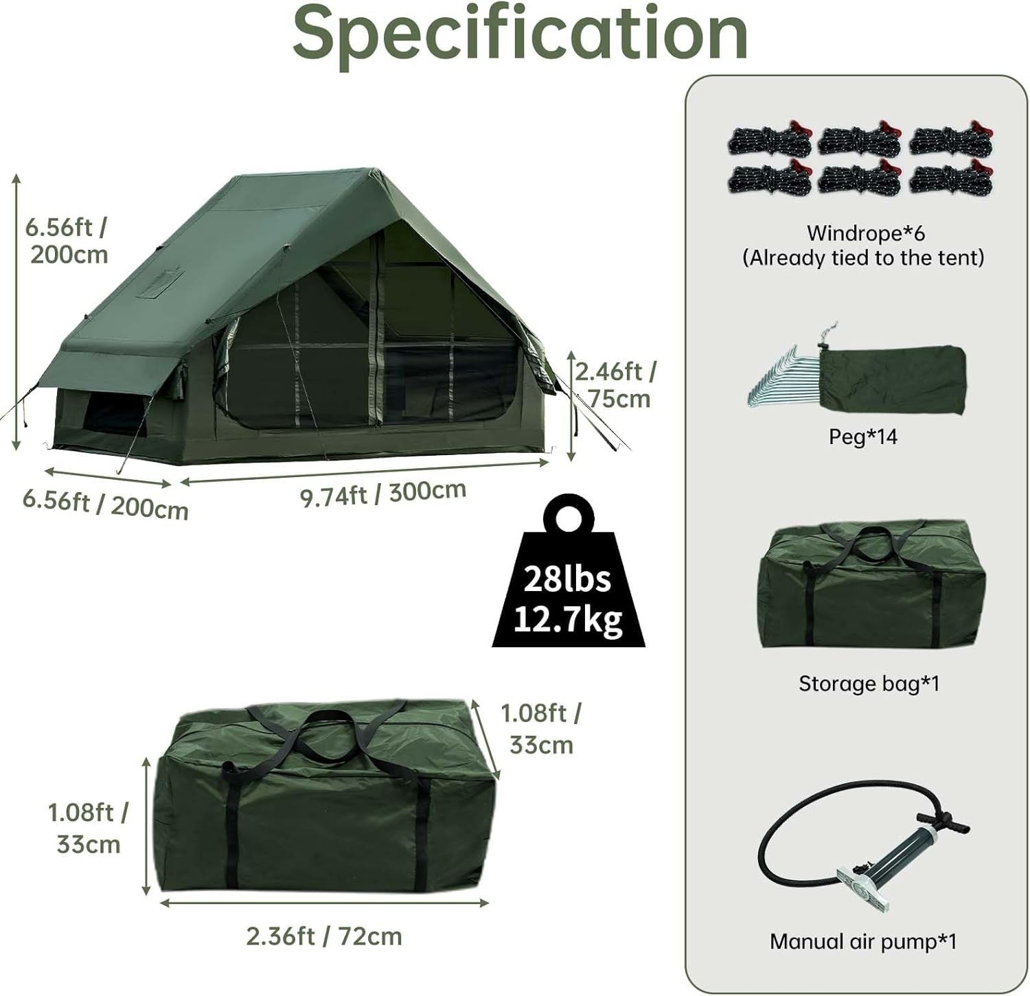 WaldWander Inflatable Camping Tent 4-12 Person Waterproof Oxford