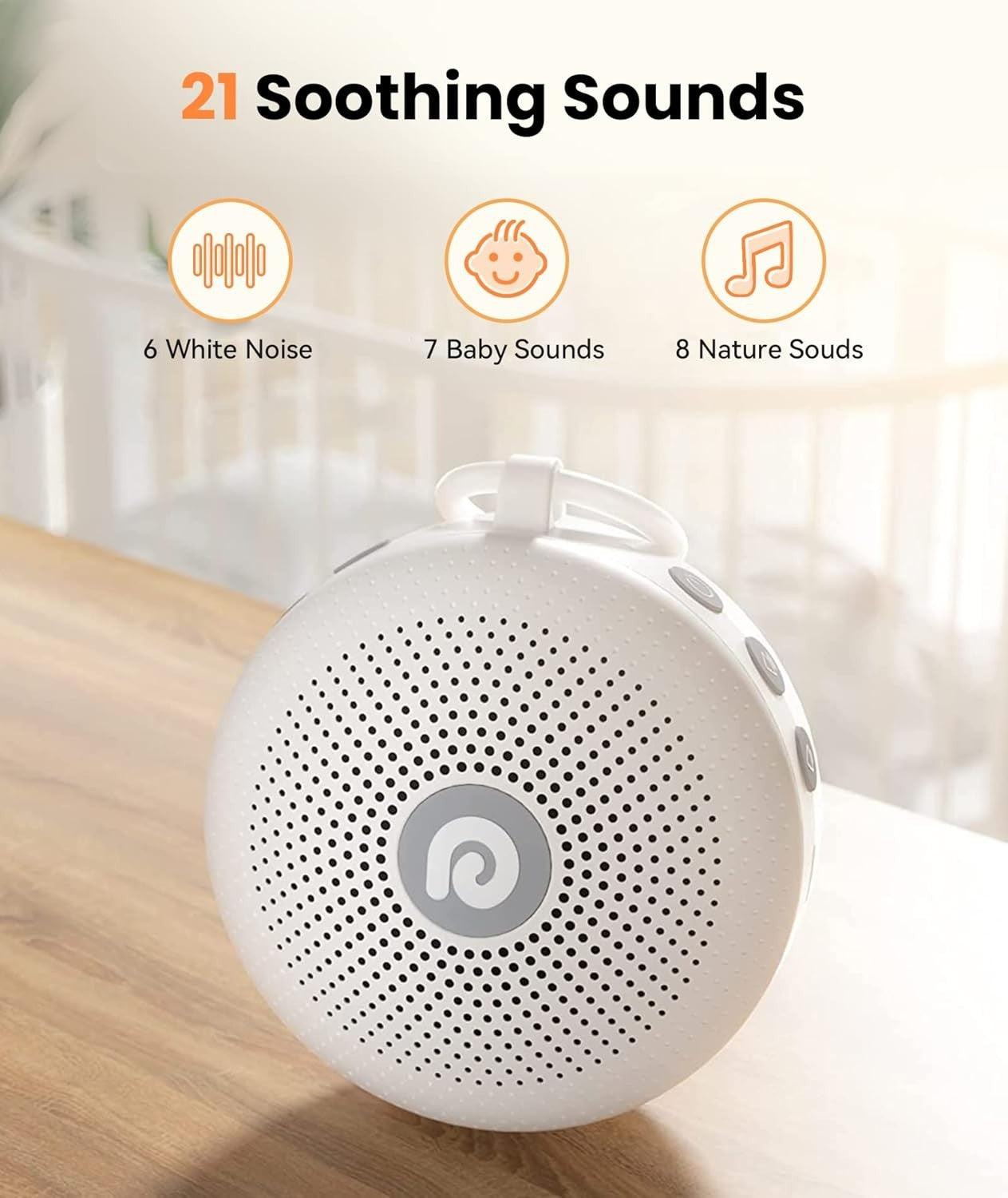 Portable White Noise Machine Baby Sleep Aid Rechargeable 21 Sounds