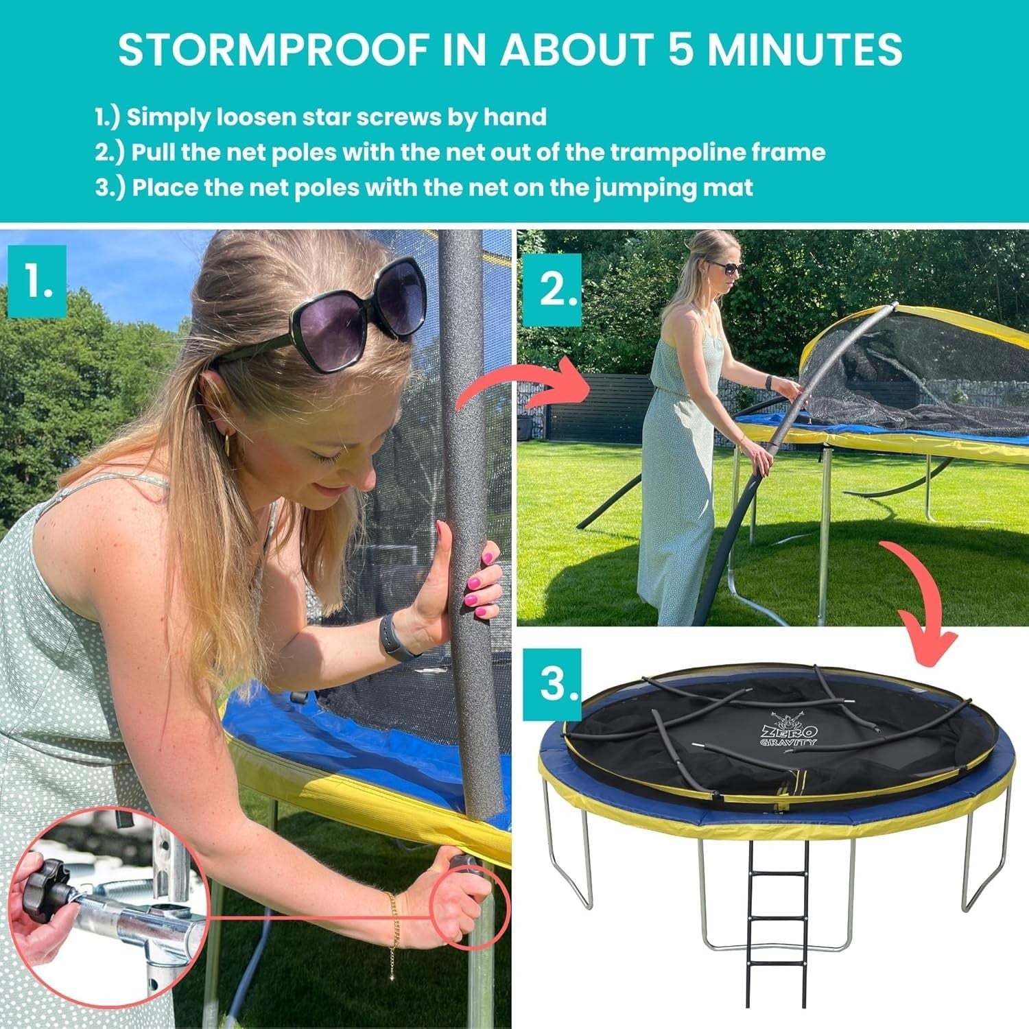 14FT Round Garden Trampoline Safety Enclosure Ladder PVC Padding