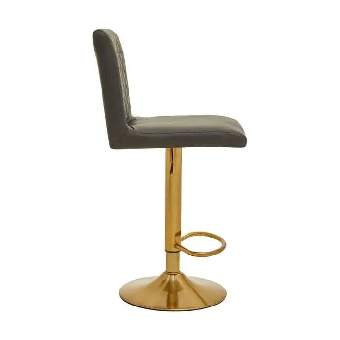 Grey PU Leather Bar Stool Gold Base Swivel Chair Tufted Back Counter Seat
